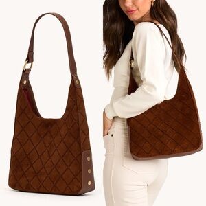Hammitt Tim Hobo Purse Med
Chocolate Diamond Suede/Antique Gold